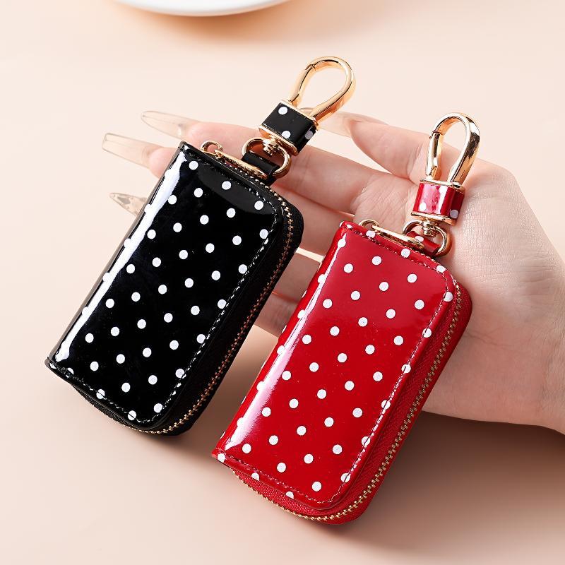 Men Accessories In Store - Dompet Kunci Kulit Paten Mengkilap Polka