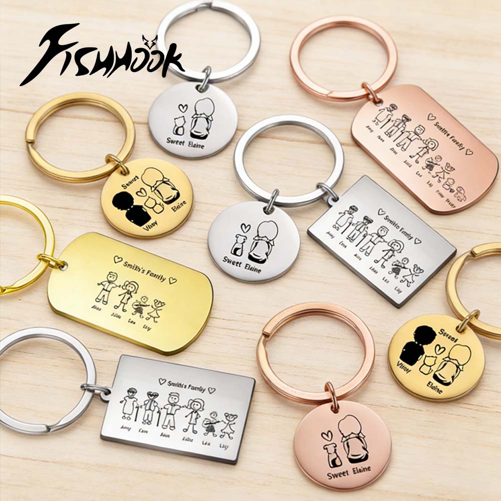 Men Accessories Silver - Gantungan Kunci Keluarga yang Dipersonalisasi Nama