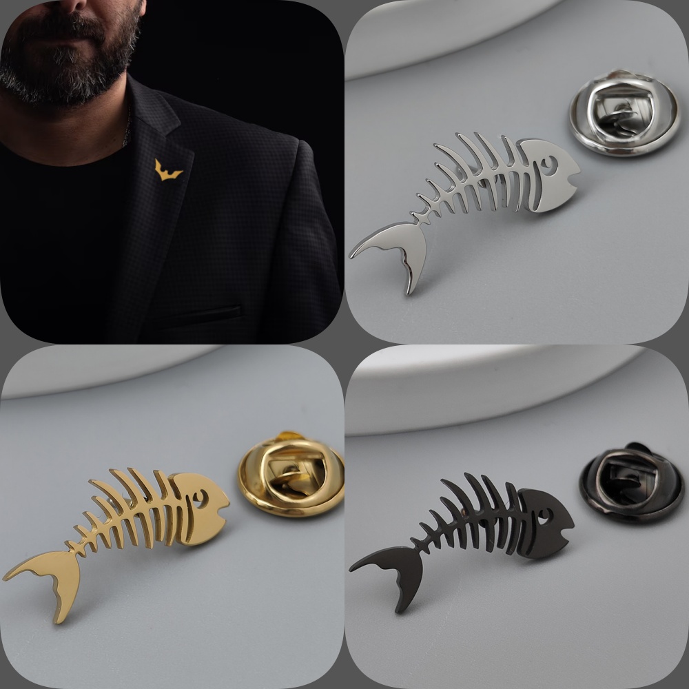 Lencana tulang ikan kreatif be - Men'S Accessories Gift Set Branded ulasan dan harga